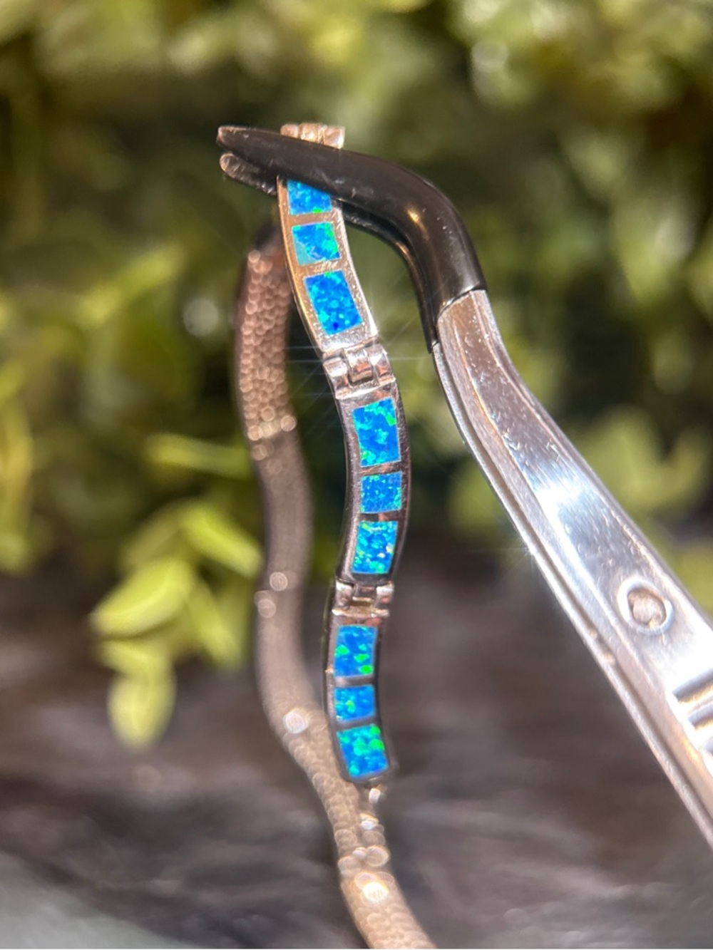 Sterling Silver 925 Blue Opal Inlay Bracelet - Picture 7 of 10